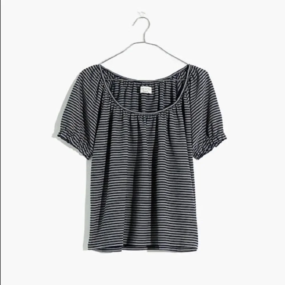 Madewell Texture & Thread Navy Stripe Peasant Top - Picture 3 of 13